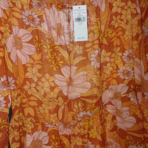 American Eagle Floral Orange Women's Top Size Medium - Picture 4 of 5